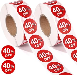 2 Roll Stickers, 1" 40% Off Promotional Labels Round Price Markers Discount Tag for Retail Store Supermarket Shop Garage (Red)
