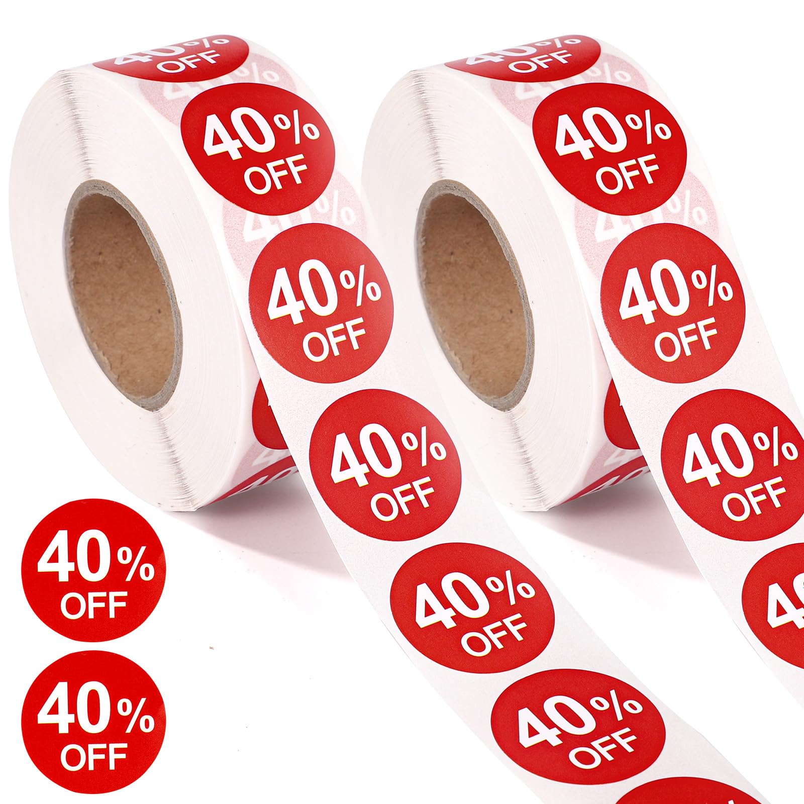 2 Roll Stickers, 1" 40% Off Promotional Labels Round Price Markers Discount Tag 