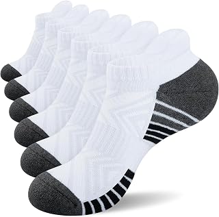 Benirap Running Trainer Socks Athletic Ankle Socks Sport Socks Low Cut Cushioned Anti-Blister Tab for Women Men Hiking Walking Flight Golf Black White Gray (6 Pairs)