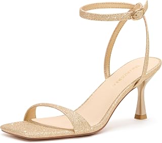 MIRAAZZURRA Kitten Heels Square Toe Open Strap Lace Up Ankle Strap Sandals for Party Wedding Daily Wear
