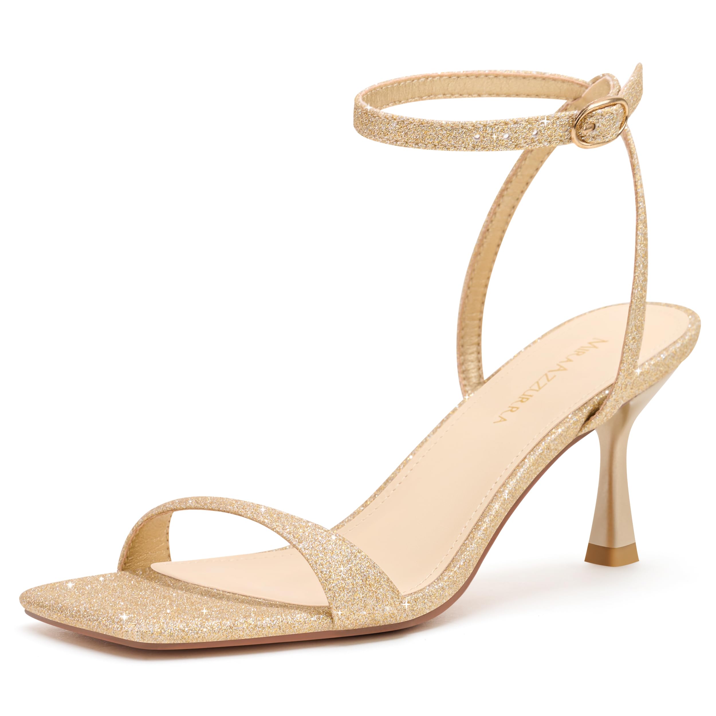MIRAAZZURRA Kitten Heels Square Toe Open Strap Lace Up Ankle Strap Sandals for P