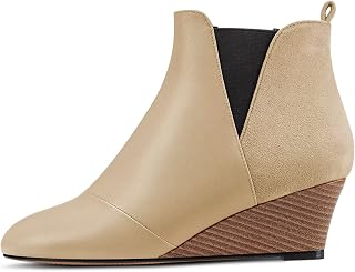 HDEUOLM Women's Half Wedge Esparto Heel Round Toe Ankle Boots Slip-on Wedding Cute 5 CM Heels Shoes
