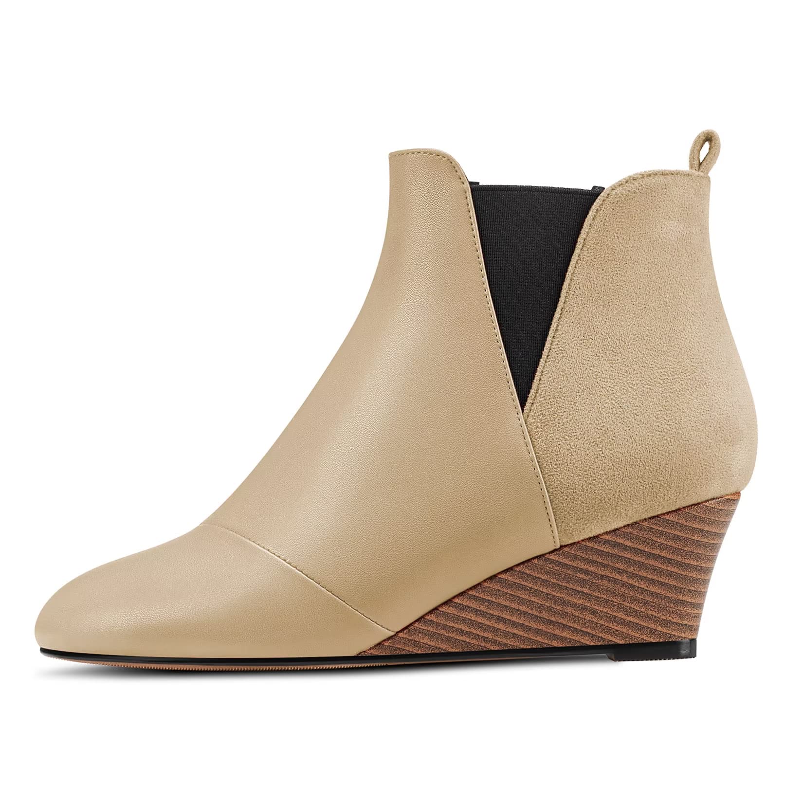 HDEUOLM Women's Half Wedge Esparto Heel Round Toe Ankle Boots Slip-on Wedding Cu