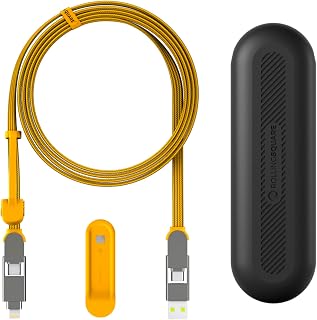 Rolling Square inCharge XL 200 cm – USB Type C Cable, Universal Mobile Phone Cable, Men's Gift, 6 in 1 Universal Mobile Phone Charger, Technological Gadget, Yellow, 100 W Lightning Cable