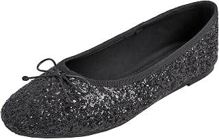 Feversole Women's Sparkle Memory Foam Cushioned Colorful Shiny Ballet Flats Pumps Glitter Around Violet Pink Size 3.5