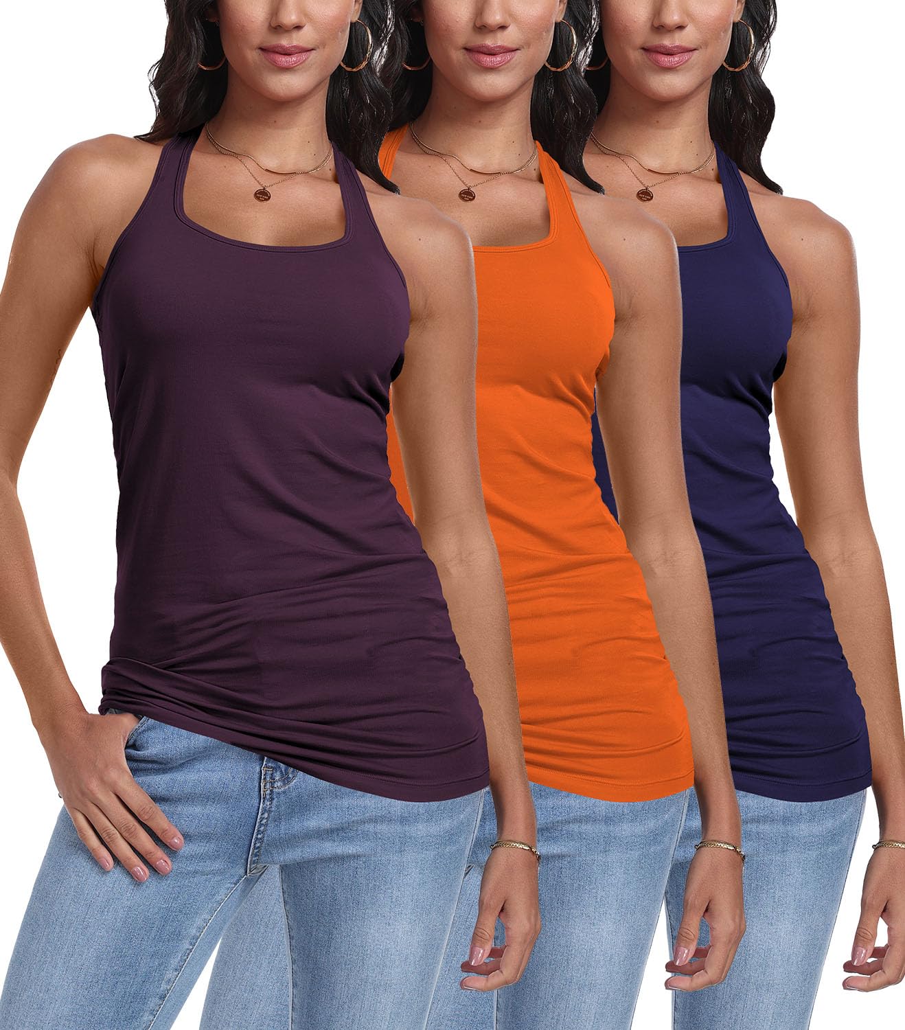3 Packs Racerback Tank Tops for Women Long Workout Top Camisole