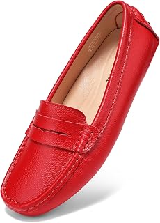BEAUSEEN Women's Genuine Leather Penny Loafers Classic Driving Moccasins Casual Slip On Comfort Women Loafer Shoes