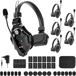 Hollyland Solidcom C1 Wireless Headset Intercom System 6-Person Team Communication 1100ft Full Duplex Group Talk Single Ear Headset with 1 Master & 5 Remote Headphone Microphone…