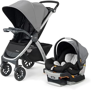 Chicco Bravo 3-in-1 Travel System w/KeyFit 30 Infant Car Seat & Base | Trio Travel System for Newborns & Toddlers, UPF 50+ Canopy, 4-Wheel Suspension, 1-Hand Self-Standing Fold, Grey