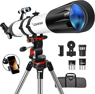 Dianfan Telescope, 90mm Aperture 800mm Telescope for Adults High Powered, Portable Professional Astronomy Refractor Telescopes for Beginners, with Stainless Steel Tripod & Phone Adapter, Carry Bag
