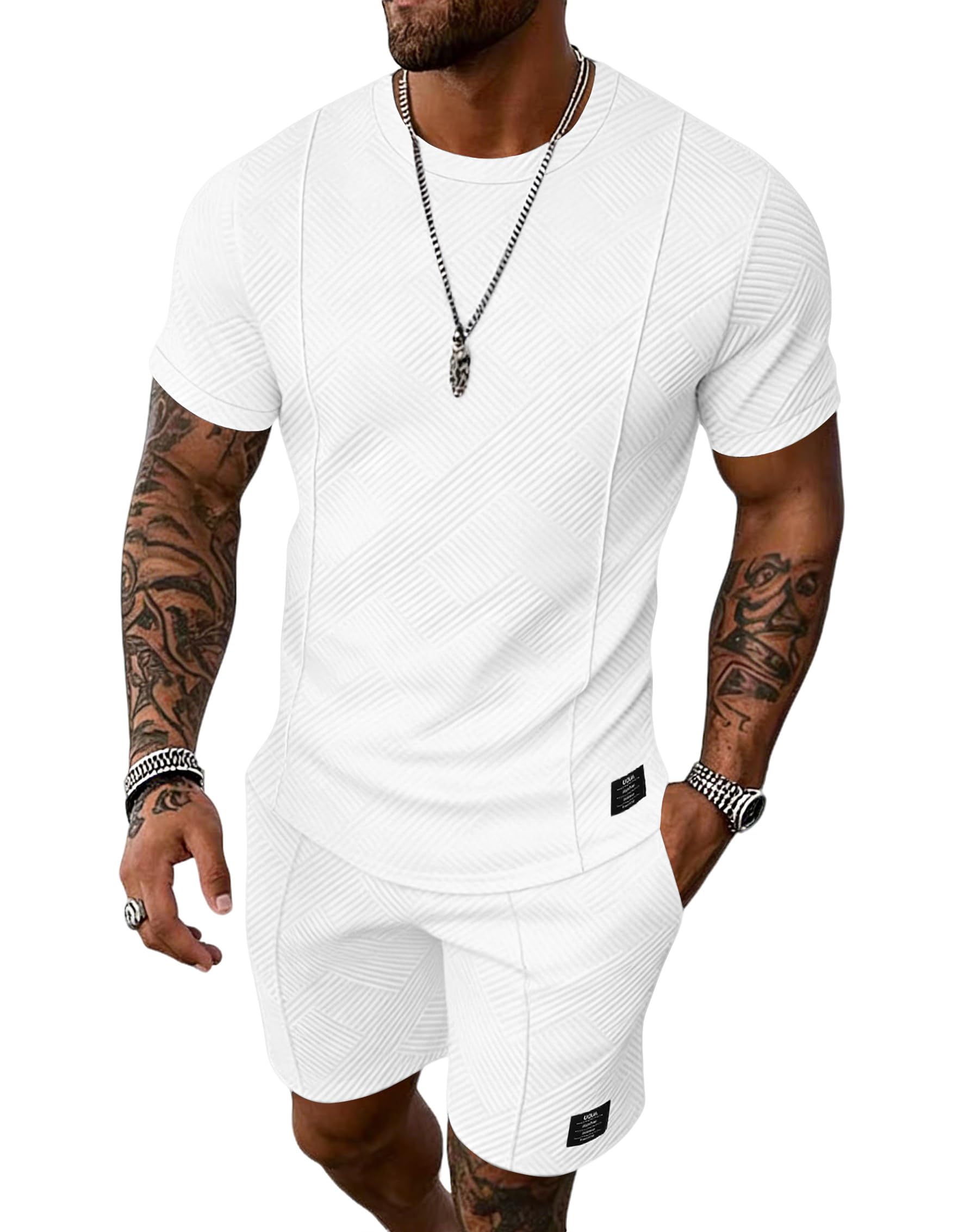 UOUA Men's Shorts Set Casual 2 Piece Outfits Summer Vacation Track Suits