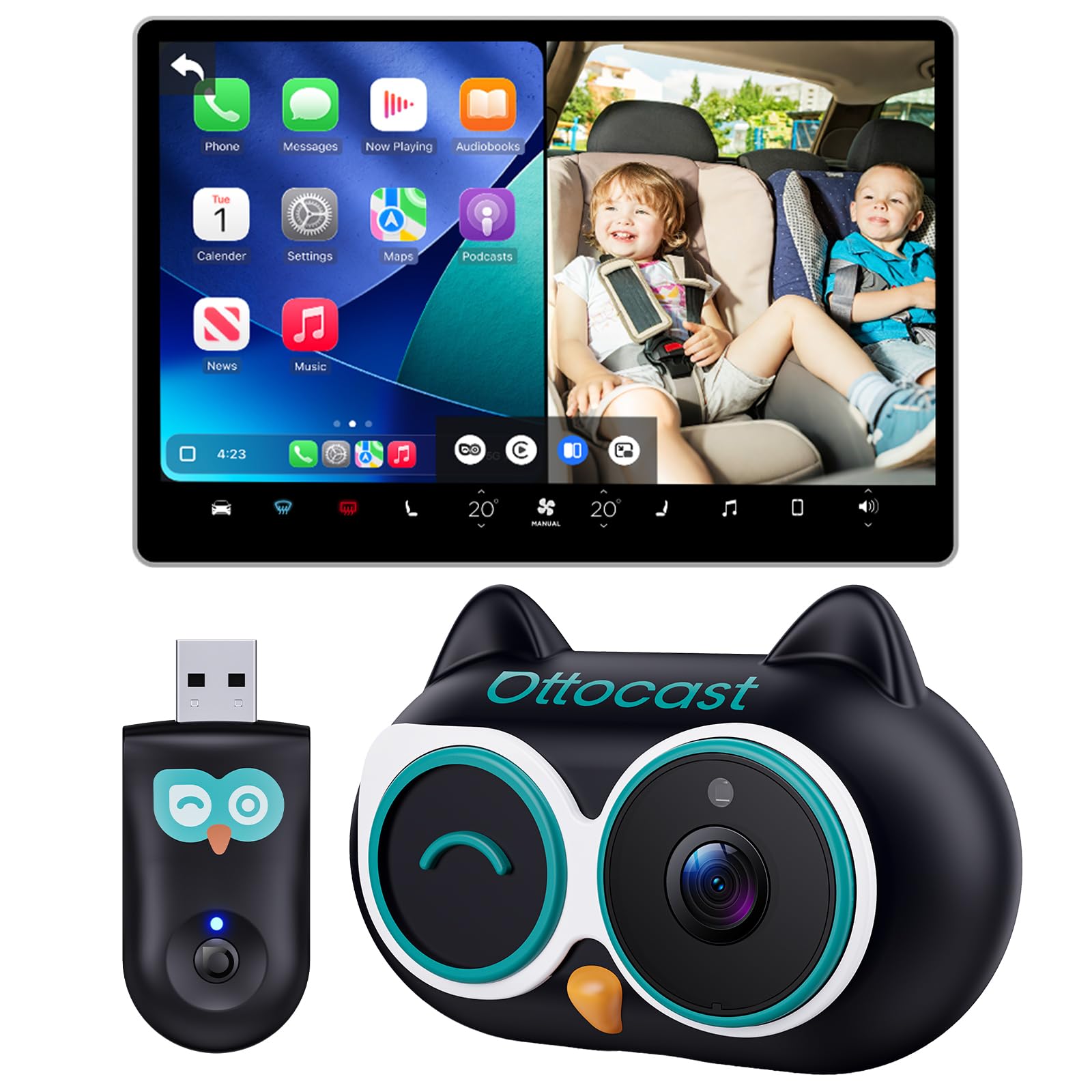 OTTOCAST Baby Car Camera &amp; Wireless CarPlay Adapter 2026 | 1080P HD rear sea