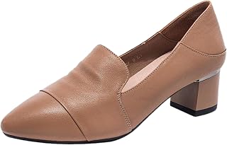 Blue Beryl BB005 Women's Pumps, Cowhide Leather, Chunky Heels, Loafer Style, 1.6 inches (4 cm) Heels, Stable, Rubber Sole, Easy to Walk