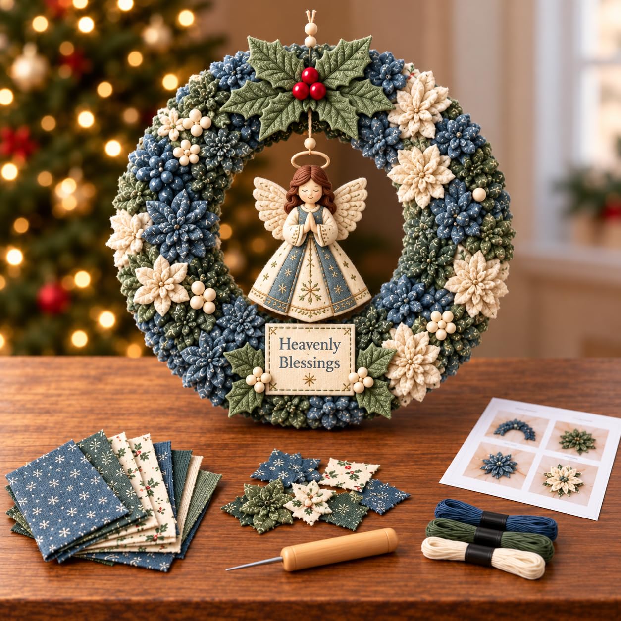 Christmas Fabric Poke Wreath Kit for Adults, 25 x 25 cm，Set E | 3D wreath craft 