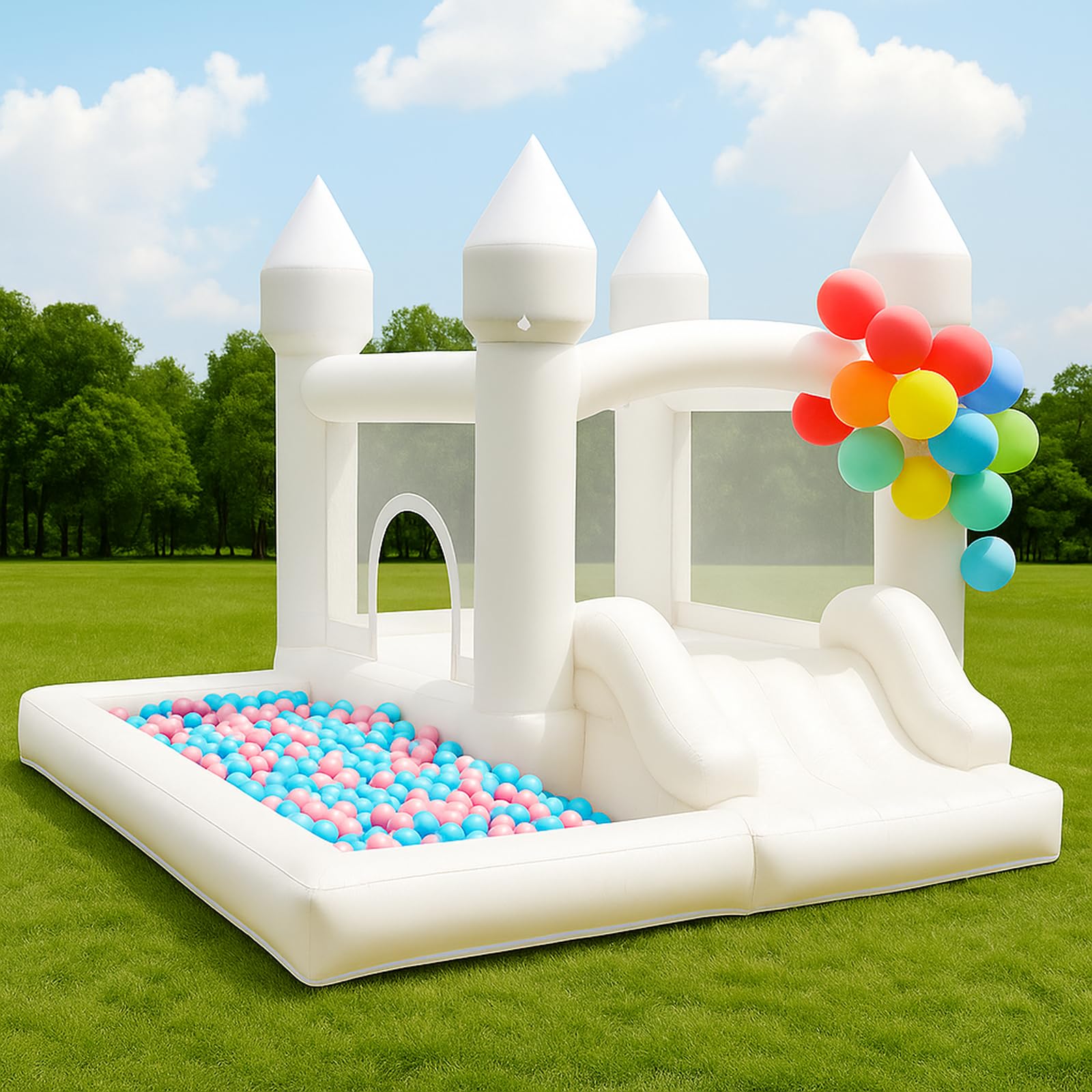 NBSPORT White Bounce House with Ball Pit, Bouncy Castle for Kids,9x9x7FT | Kids 