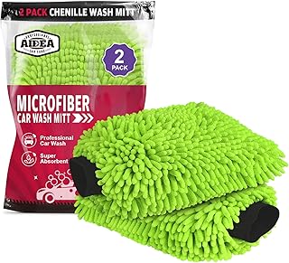 AIDEA Car Wash Mitt Microfiber-2PK, Car Wash Brush, Green, 7.12''X10.14'' | Scratch Free Lint Free, Premium Chenille Microfiber Mitt, Car Cleaning Supplies, Regular Size