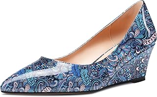 Aachcol Women's Wedge Mid Heel Pointed Heel Toe Pumps Slip-on Shoes Wedding Party 5CM