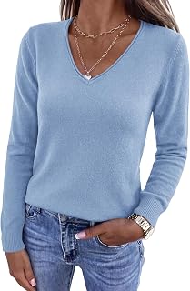 PRETTYGARDEN Womens Fall Sweaters 2026 Fashion V Neck Long Sleeve Ribbed Knit Pullover Sweater Top Lightweight Soft Outfits