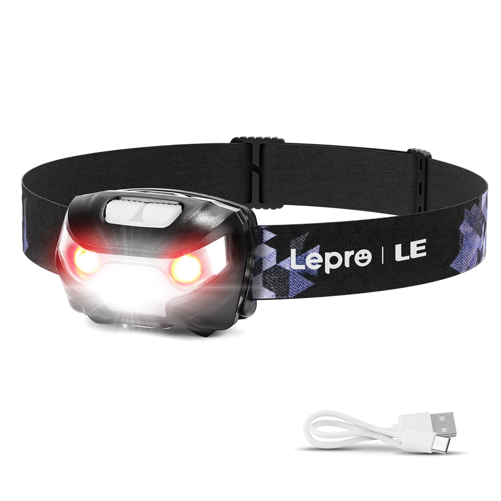 Lepro Headlamp LED Rechargeable USB C Head Torch with 5 Modes & Red Light
