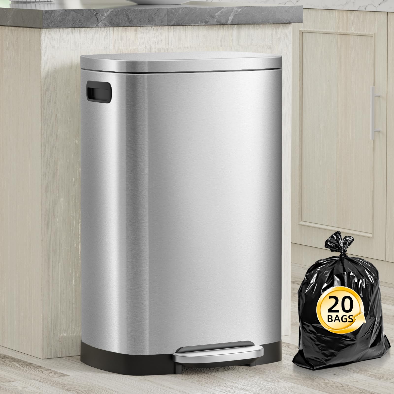KdbK  Kitchen Trash Can with Lid, 13 Gal Stainless Steel Pedal Garbage Can | 50L