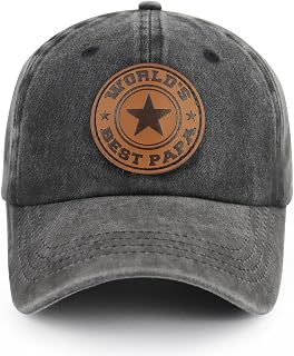 World's Best Papa Grandpa Hat with Leather Patch, Adjustable Embroidered Cotton Fathers Day Dad Baseball Cap