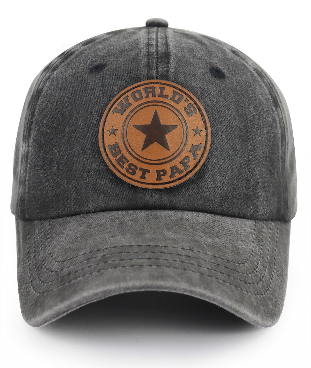World's Best Papa Grandpa Hat with Leather Patch, Adjustable Embroidered Cotton 
