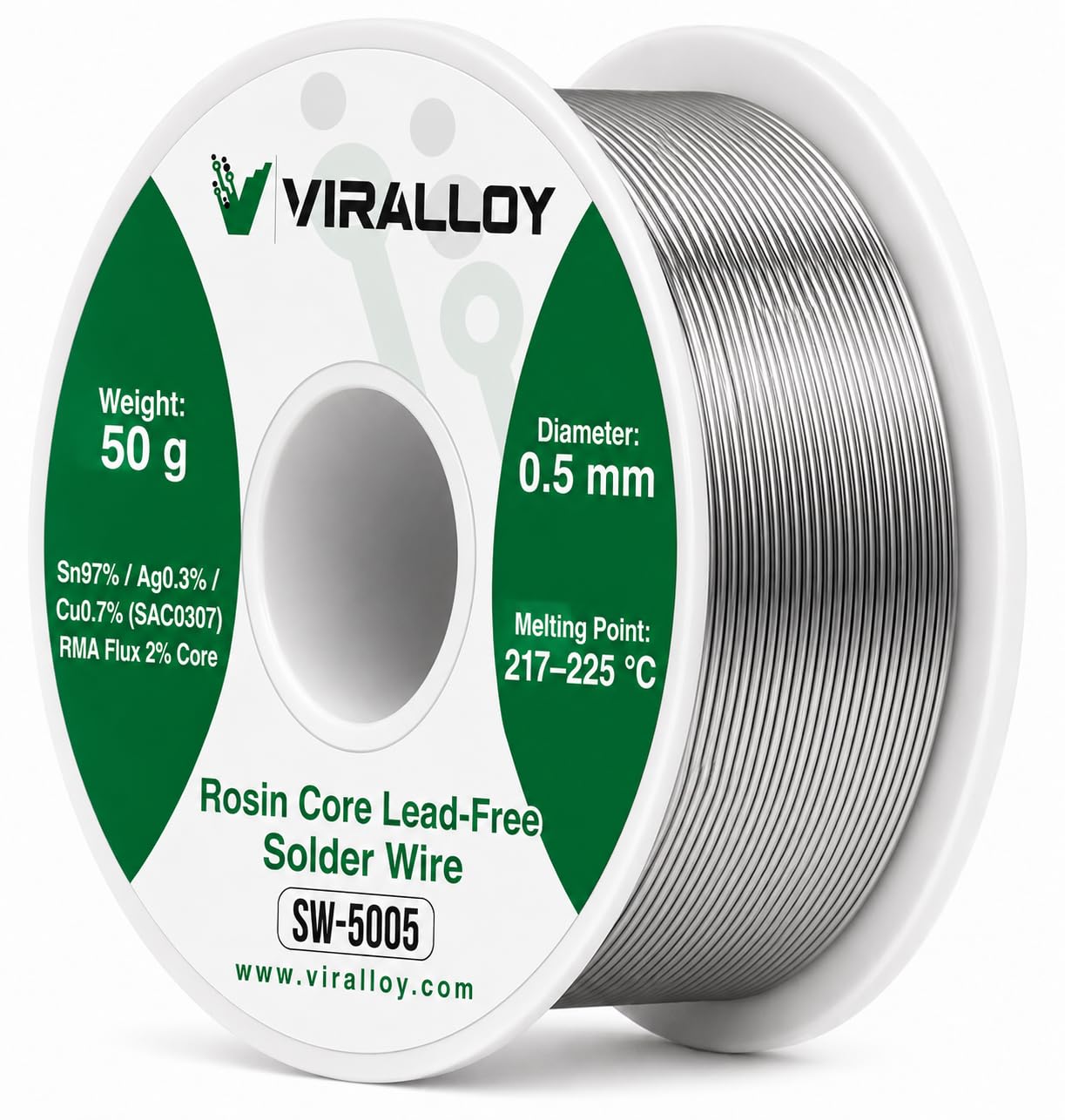 VIRALLOY 0.5mm Lead Free Solder Wire, Rosin Core Solder for Electronics, Sn97/Ag