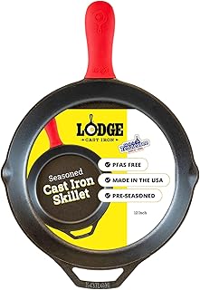 Lodge Pre-Seasoned Cast Iron Skillet with Silicone Handle Holder, 12 Inches | Non-Toxic & Naturally Non-Stick Frying Pan with Silicone Hot Handle Holder, Pan is Safe for Oven & Stovetop Use