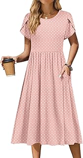 Zeagoo Women's Summer Short Sleeve Dresses with Pockets Casual A Line Swing Loose Floral T-Shirt Dress Beach Dress