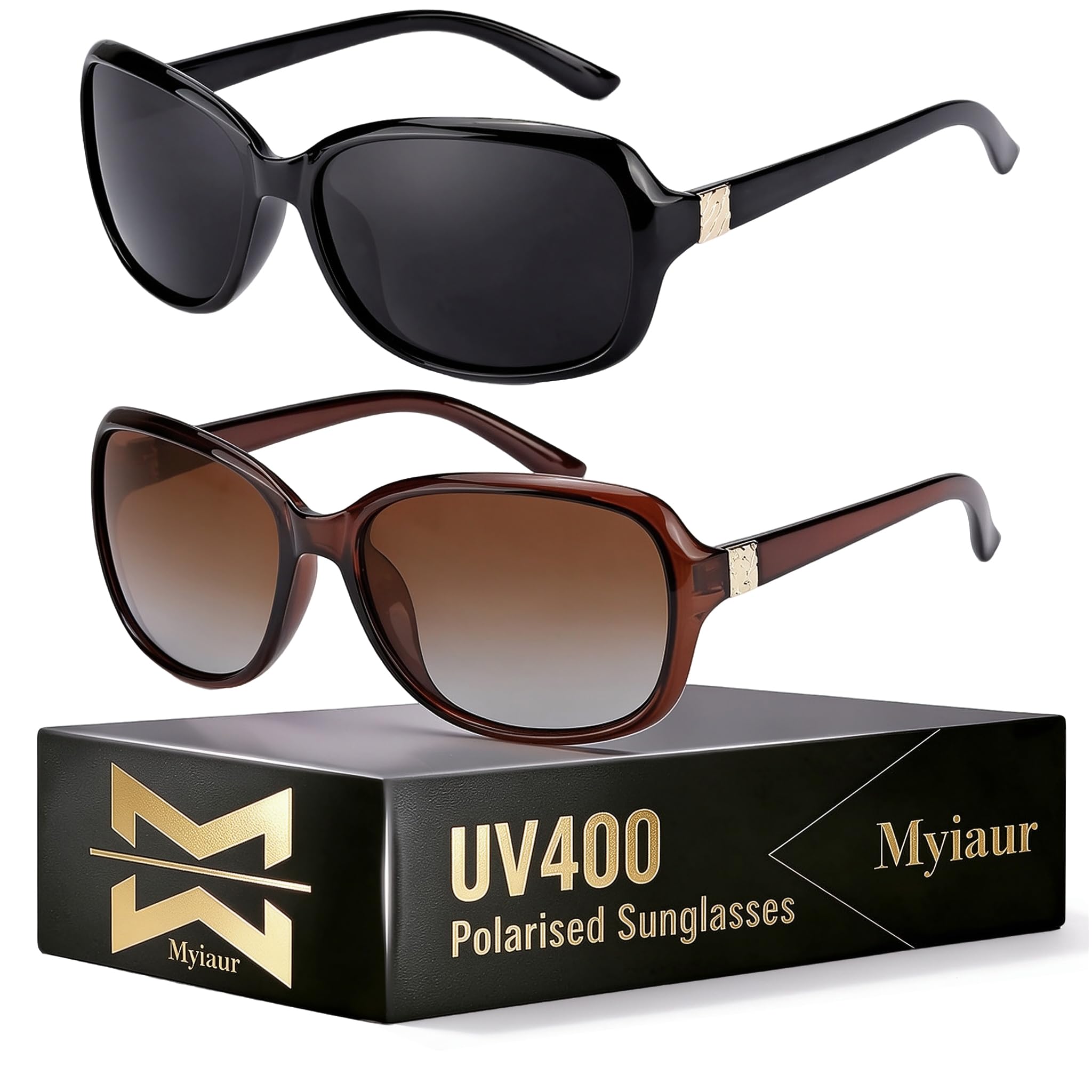 Myiaur Pack of 2 Women's Polarised Lenses, UV400 Protection & Wraparound Design 
