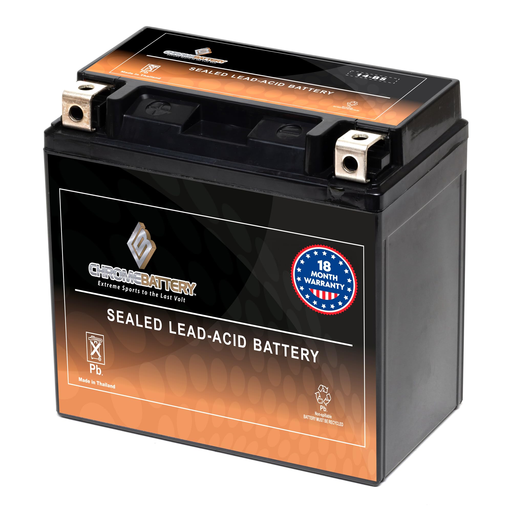 CB CHROMEBATTERY YTX14-BS 200CCA ATV Battery- Rechargeable, Factory sealed, Repl