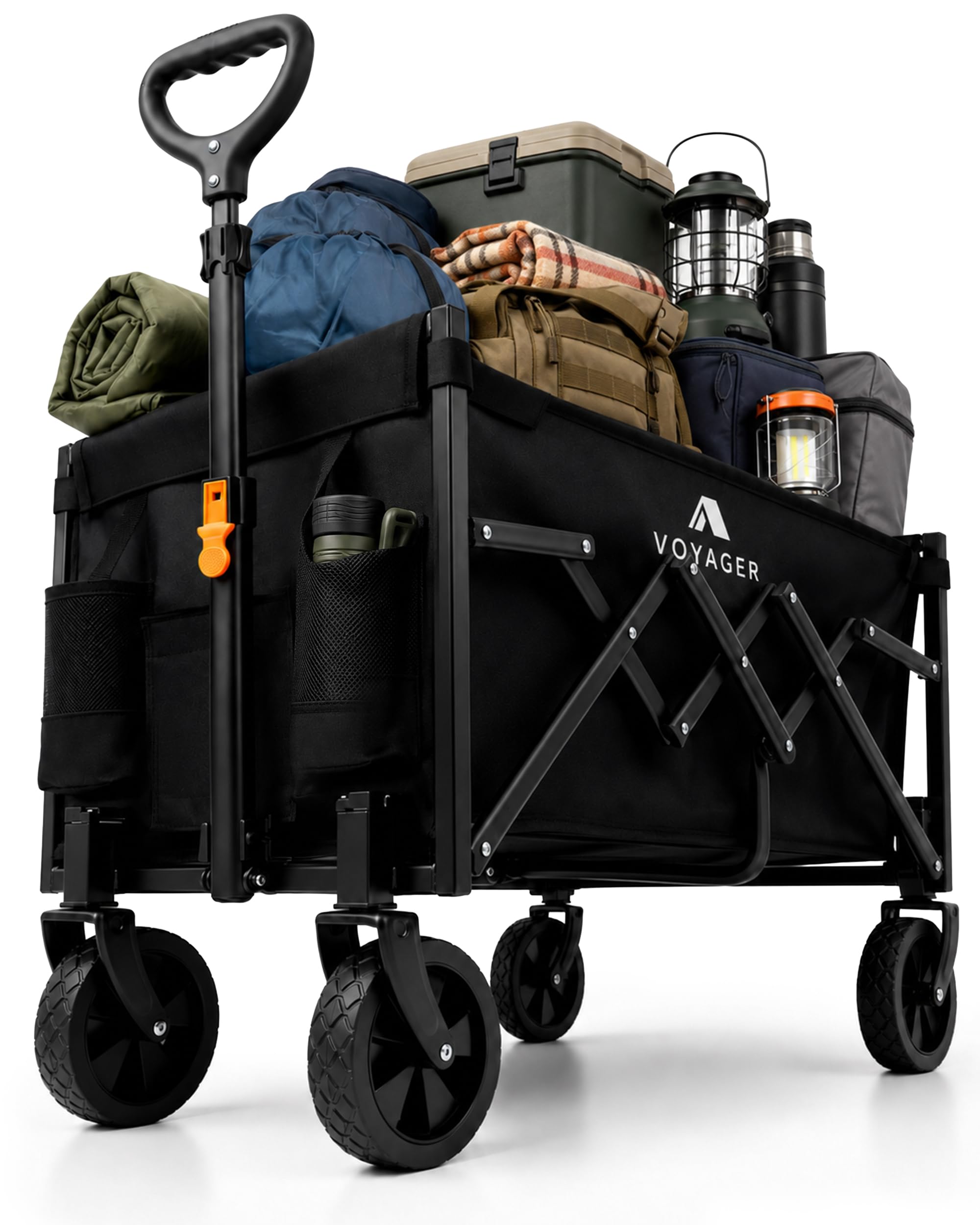 Voyager Folding Camping Wagon 70L, Collapsible Festival Trolley, Black | 100kg l