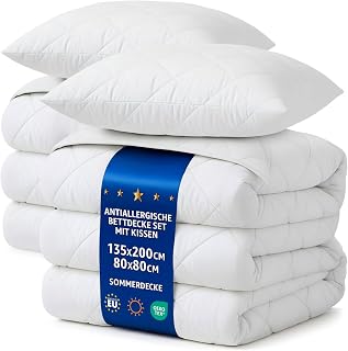 Amazinggirl Summer Duvet 135 x 200 cm – Duvets, Duvet Cover, Quilted Duvet, Warm White Microfibre Duvet Set: 2 x White Duvet with 2 x Pillows, 80 x 80 cm