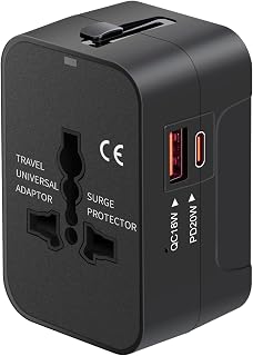 Universal Travel Adapter USB C, All in One Worldwide Plug Adapter, Black | Fast Charge GaN PD3.0, Type C USB-A Quick Charging, International Wall Charger, AC Power Outlet Converters, for USA EU UK AUS
