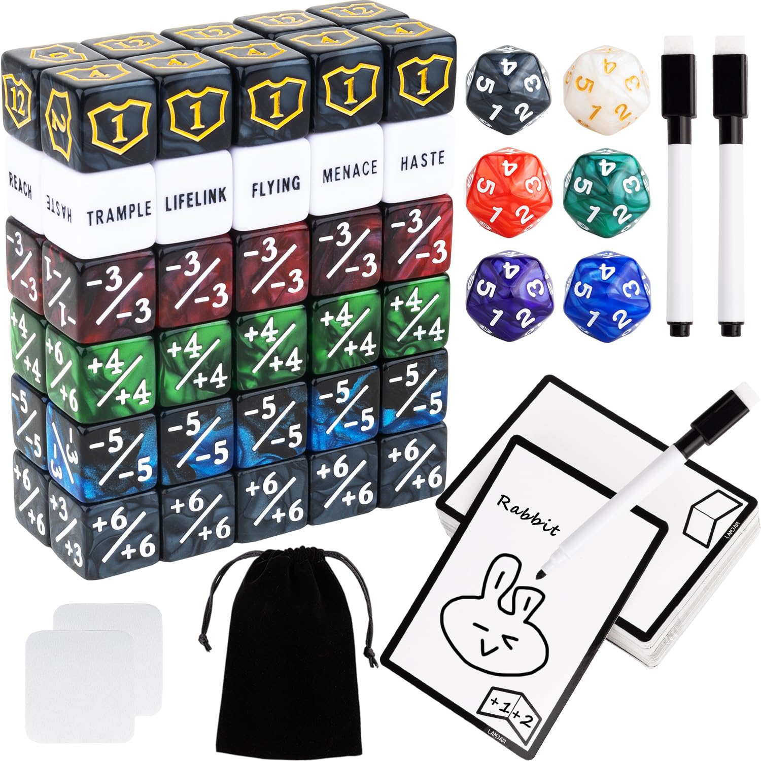 118 Pieces MTG Dice Counters Set with MTG Dry Erase Blank Cards Reusable Proxy T