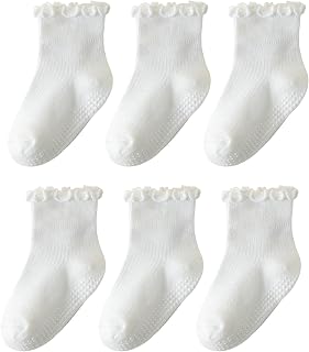 ANYANIME Toddler Socks Ruffle for Girls Baby Grip Socks Non Slip Cute Frill