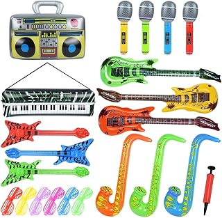 Pulchra Inflatable Instruments Set 22Pcs, Inflatable Guitar for Kids, Fun Musical Instruments Accessories Inflatable Props for Birthday Party Favors Decoration Photo Booth, with Air Pump