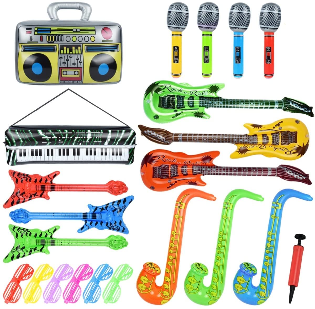 Pulchra Inflatable Instruments Set 22Pcs, Inflatable Guitar for Kids, Fun Musica