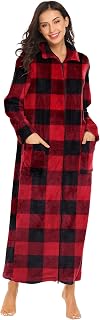 Ekouaer Women's Flannel Robe Zip Front Full Length (S-XXL)