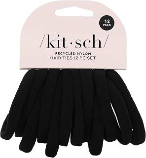 Kitsch Elastic Hair Ties No Damage | Stretchable Hair Bands - Black, 12pcs | Strong All-Day Hold Hair, Rubber Bands For Hair, Ponytail Holders | Hair Accessories for Everyday Use