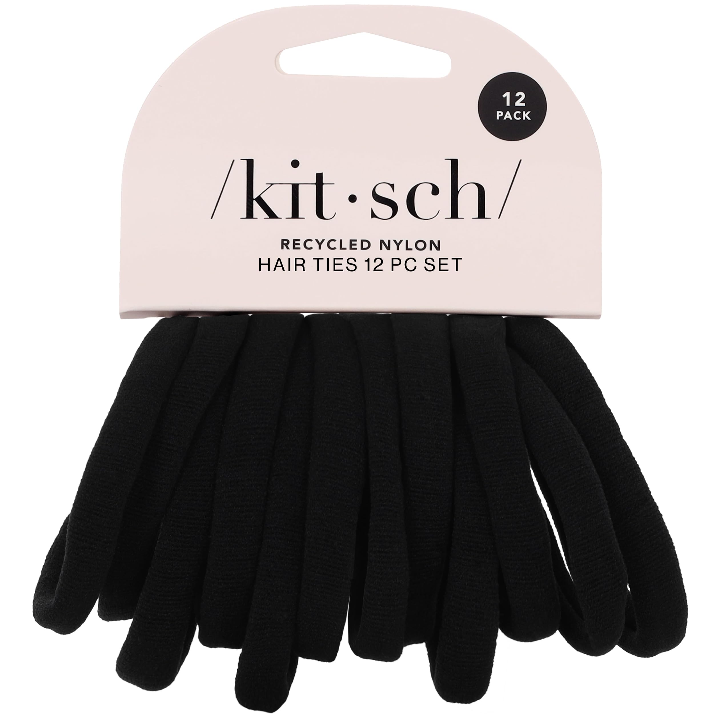 Kitsch Elastic Hair Ties No Damage | Stretchable Hair Bands - Black, 12pcs | Str