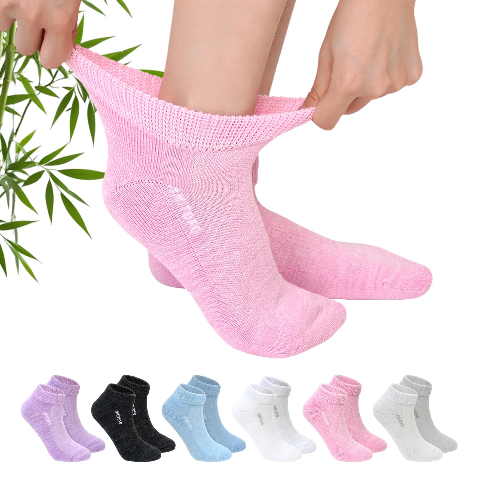 LOFIR Diabetic Ankle Socks for Women: Ladies Bamboo Socks with Extra Wide Non-El