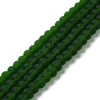 About 60~61pcs/Strand Faceted Rondelle Glass Beads 10mm Frosted Briolette Crystal Glass Beads Loose Spacer Bead for DIY Bracelet Craft Jewelry Making, Dark Green