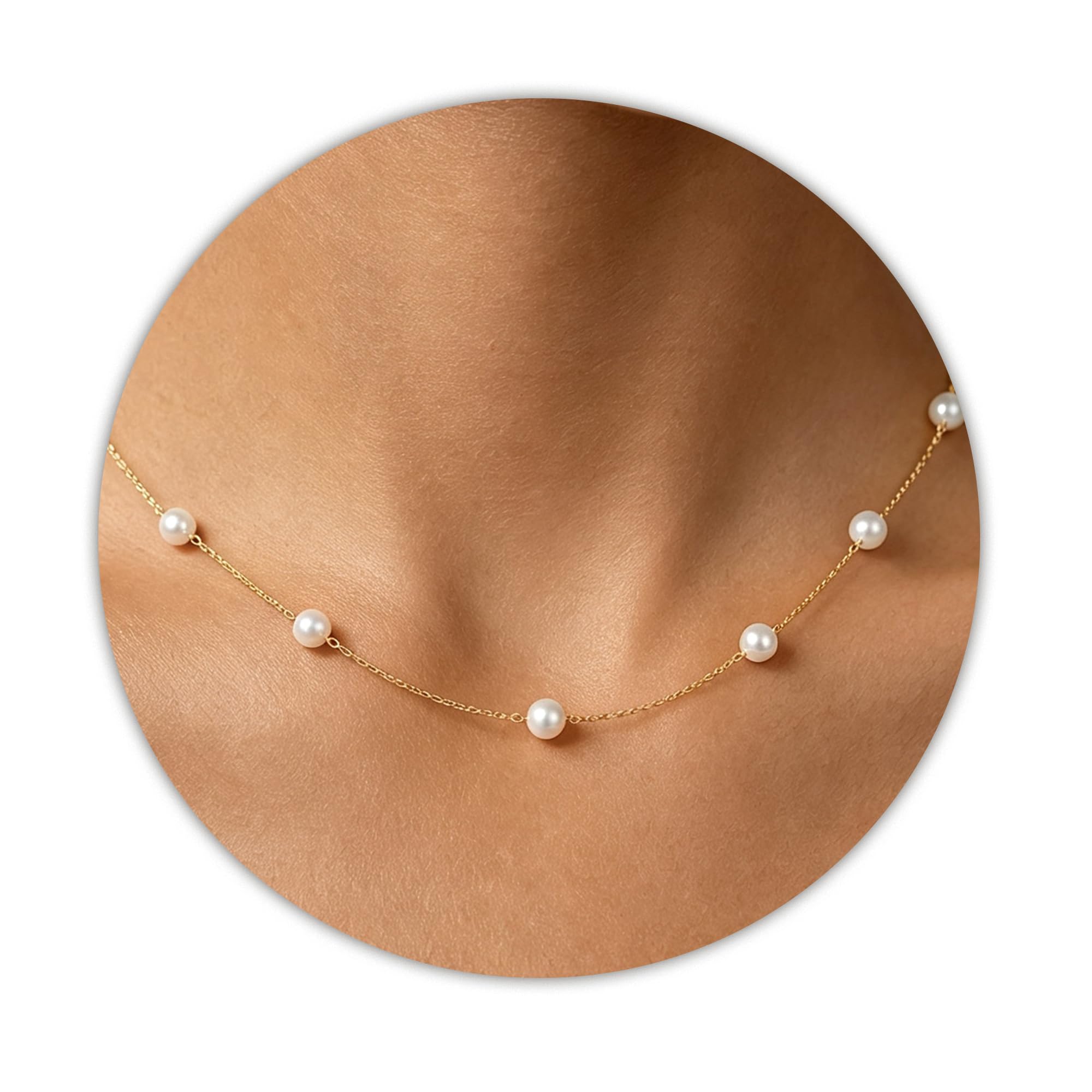 Trinckle Pearl Necklaces for Women, Pearl Choker Dainty Pendant Necklace | White