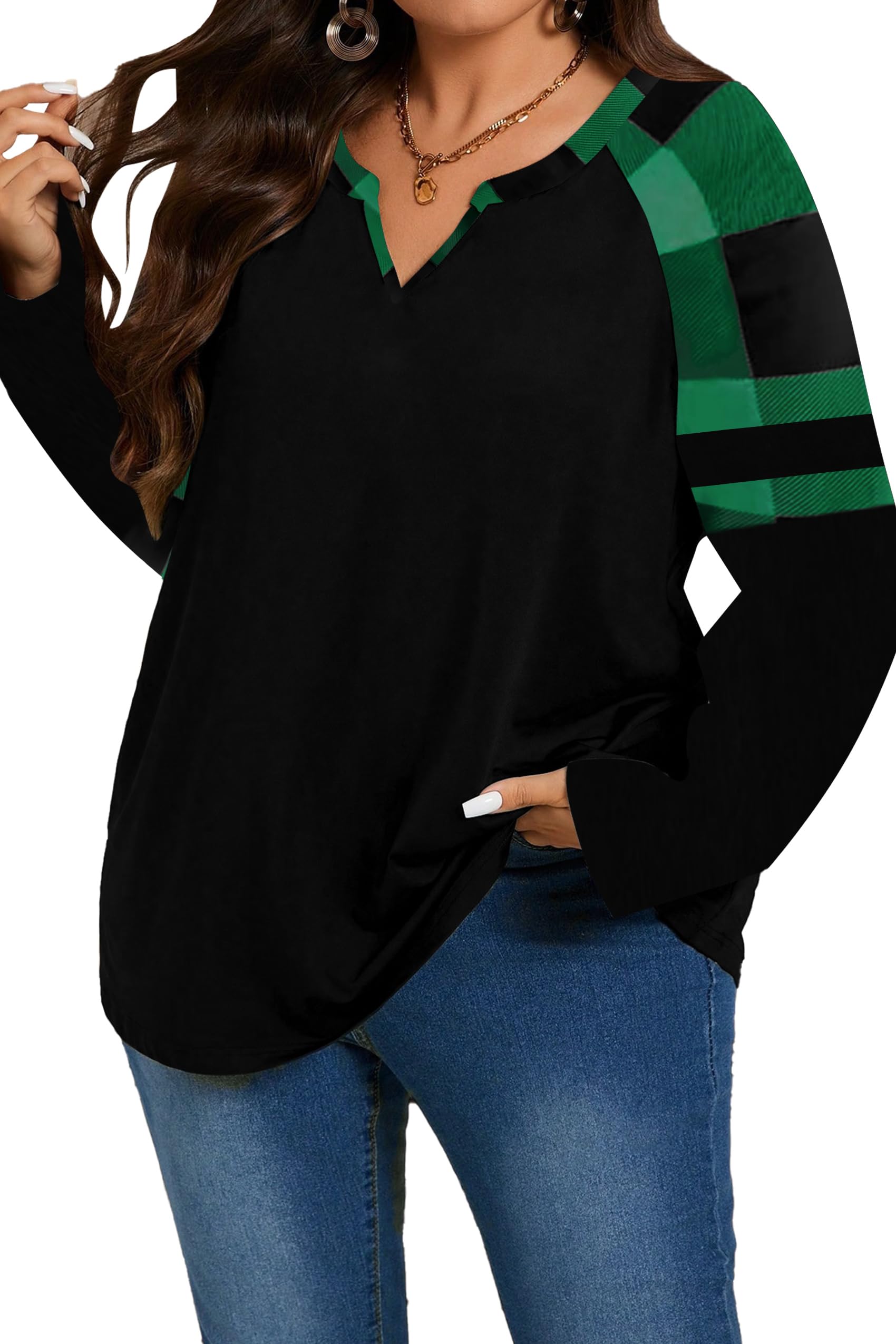 Plus Size Shirt Women Long Sleeve Autumn Tunic Tops Buffalo Plaid Leopard Blouse