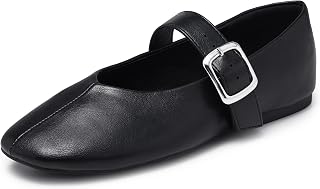 MaxMuxun Mary Jane Ballet Flats for Women Square Toe Adjustable Buckle