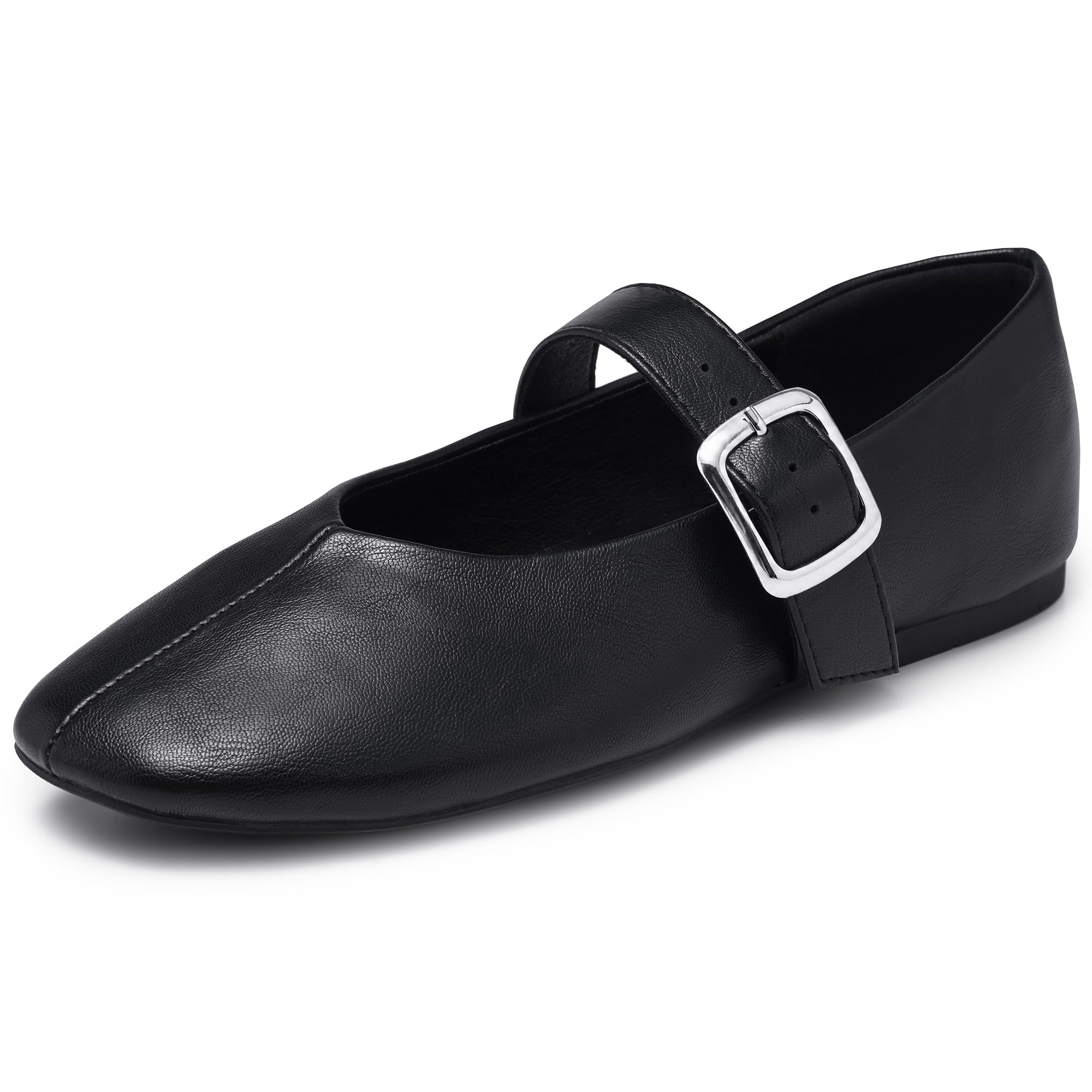 MaxMuxun Mary Jane Ballet Flats for Women Square Toe Adjustable Buckle