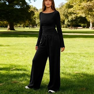 2 Piece Set Women Long Sleeve Top and Wide Leg Pants Set Autumn Winter Fashion Comfortable Casual Nightwear