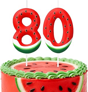 Number 80 Birthday Candles, Watermelon Candles for Birthday Decorations, 80th Candle Cake Topper for Boys Girls Party Decorations, Fruit Themed Cake Decor Supplies