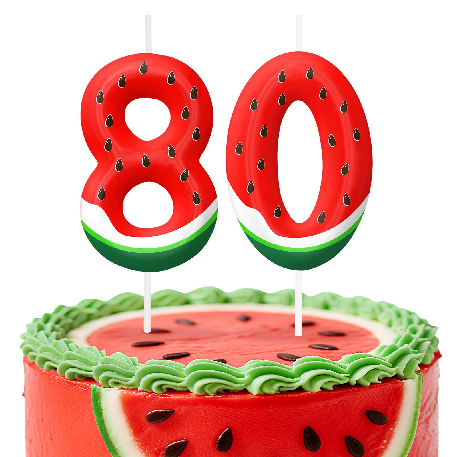 Number 80 Birthday Candles, Watermelon Candles for Birthday Decorations, 80th Ca